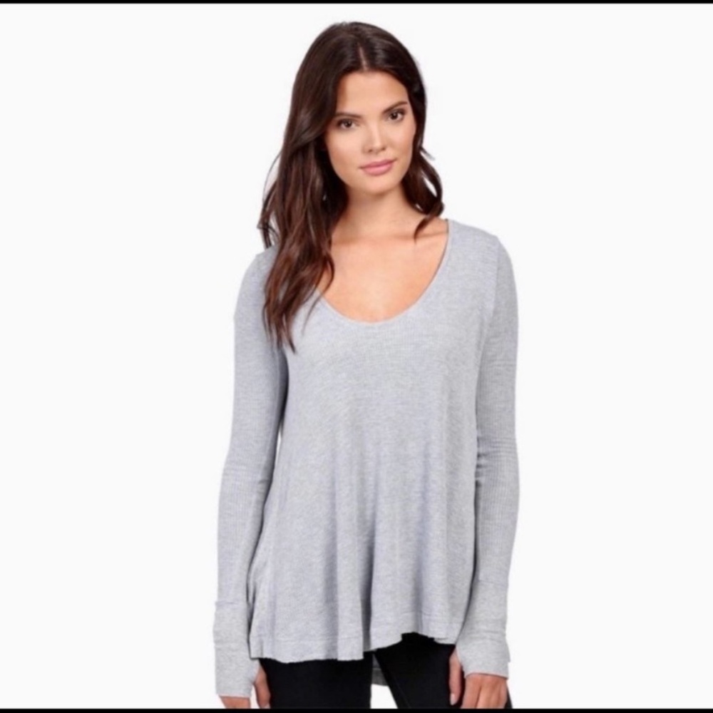 Free People | We The Free Gray Waffle Knit Scoop Neck Thermal Tunic Small